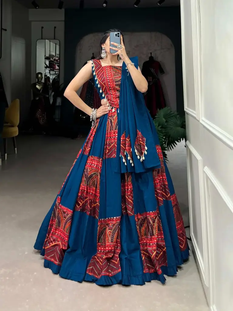 Navratri Blue Red Lehenga Choli_528