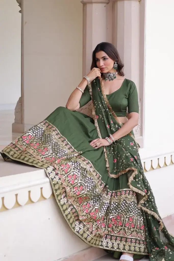 Green & Red Lehenga Choli For Occasions_539 