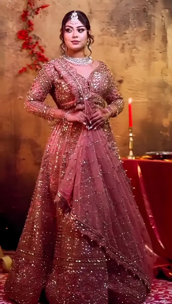 [586] The Rose Quartz Mirror-Work Lehenga_586