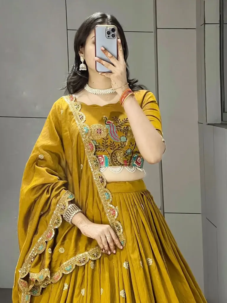 Musturd Embroidery Lehenga Choli_596