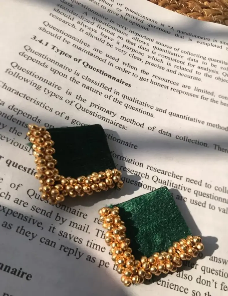 Traditional Velvet Stud Earrings with Gold Beads_118