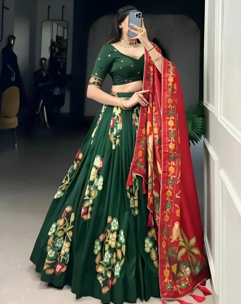 Forest Bloom Chaniya Choli with Crimson Charm Dupatta_161