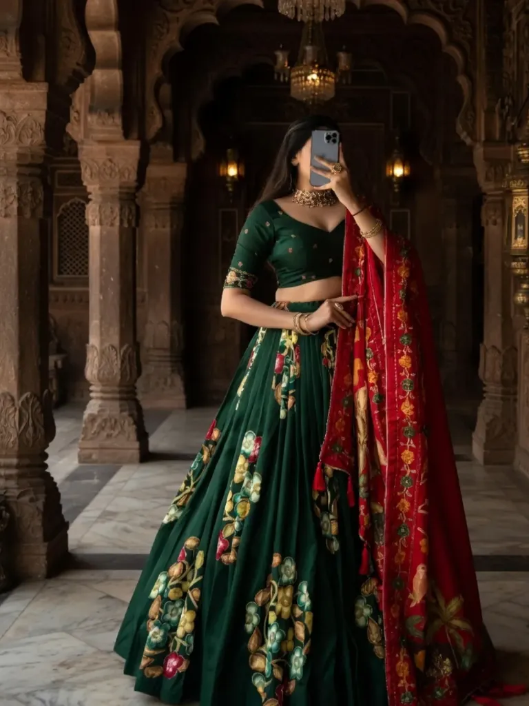 [161] Forest Bloom Chaniya Choli with Crimson Charm Dupatta_161