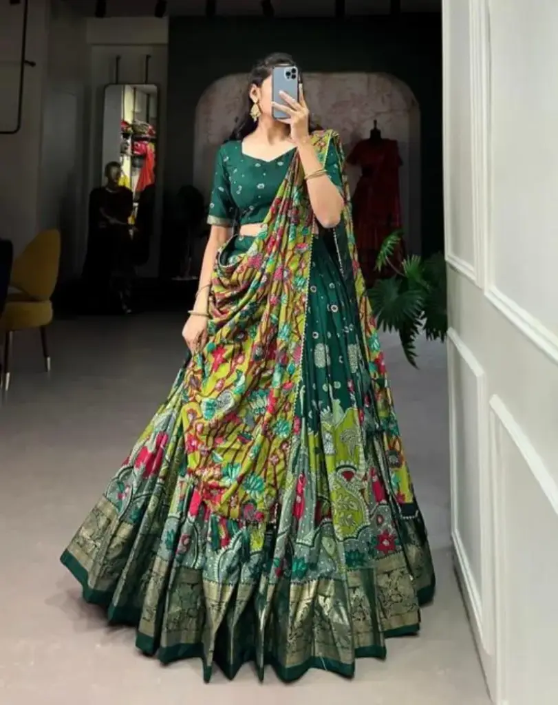 Royal Madhubani Green Art Lehenga Choli Set_171