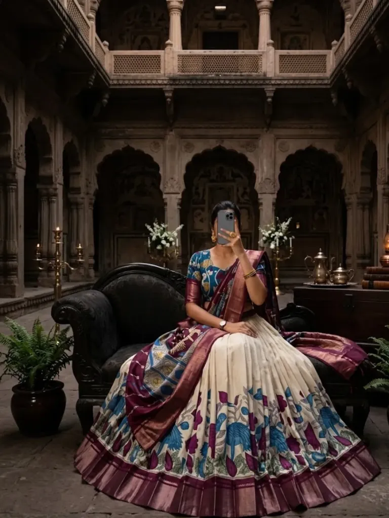 [175] Ivory & Wine Madhubani Designer Lehenga Choli Set_175