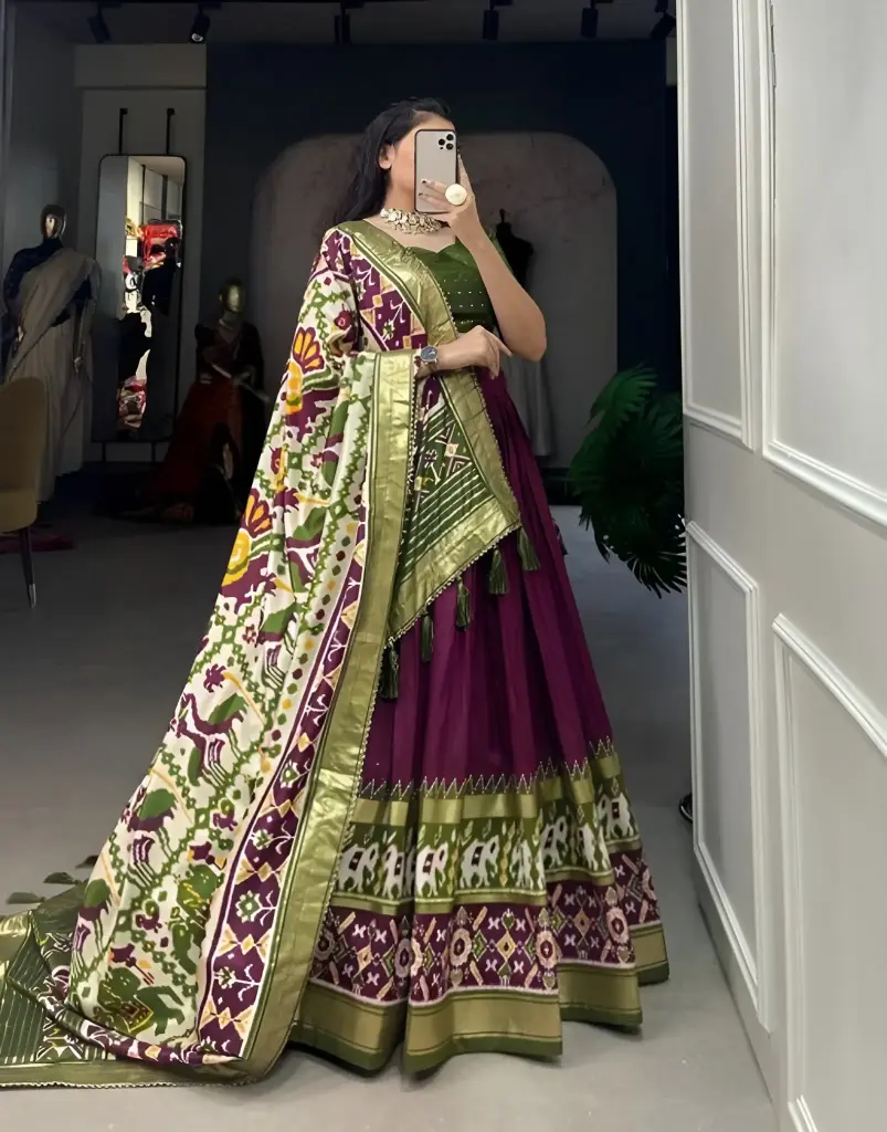 Majestic Wine & Olive Green Patola Print Lehenga Choli_178