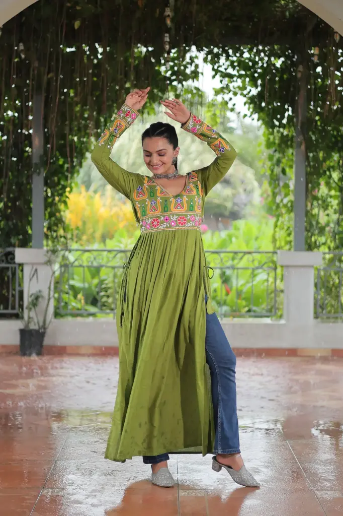 Embroidered Navratri Kurti with Side Slit(K)_180