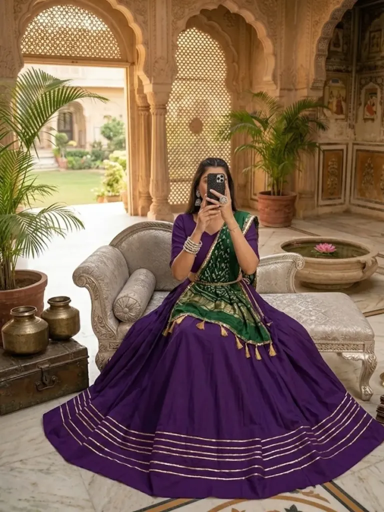 [185] Royal Plum Chaniya Choli with Emerald Mirror Work Dupatta_185