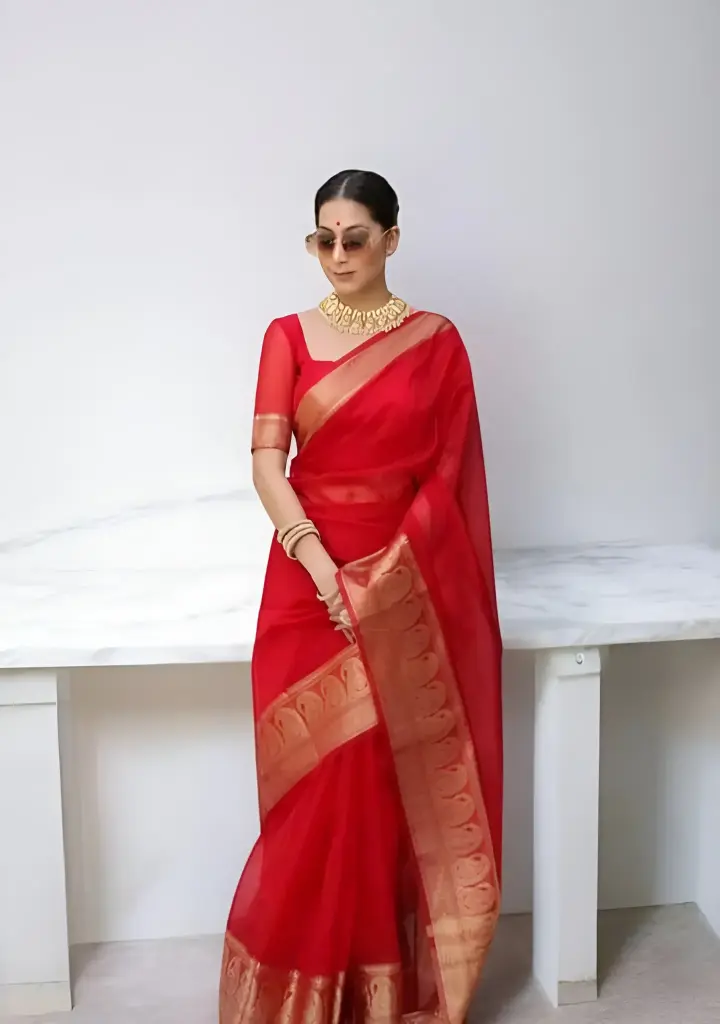  Red Kanjeevaram Silk Saree with Zari Work_192