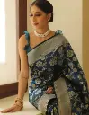 Midnight Blue Fusion Silk Saree_197