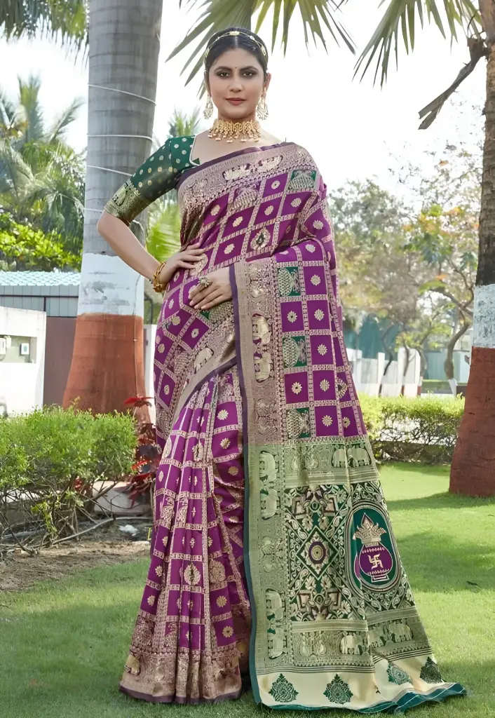  Purple rose banarasi silk saree_303