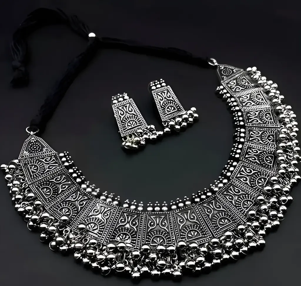 Heritage Bloom Oxidised Silver Necklace