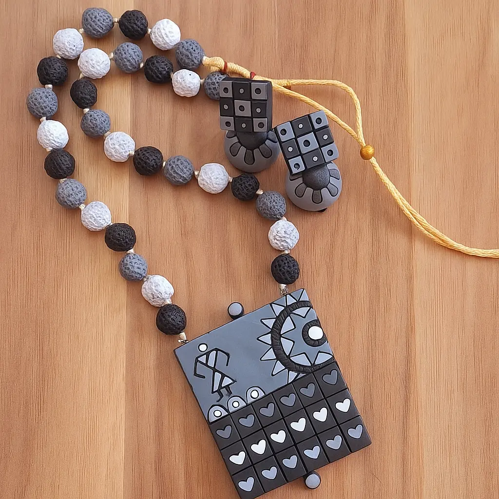 Monochrome Tribal Terracotta Necklace Set(M)