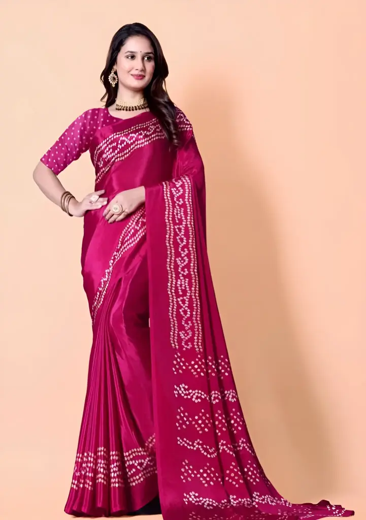 Chandrakhani Bandhani Cotton Saree with Zari Border