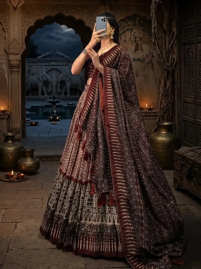 [261] Maroon & Beige Mirror‑Embellished Chaniya Choli Set _261