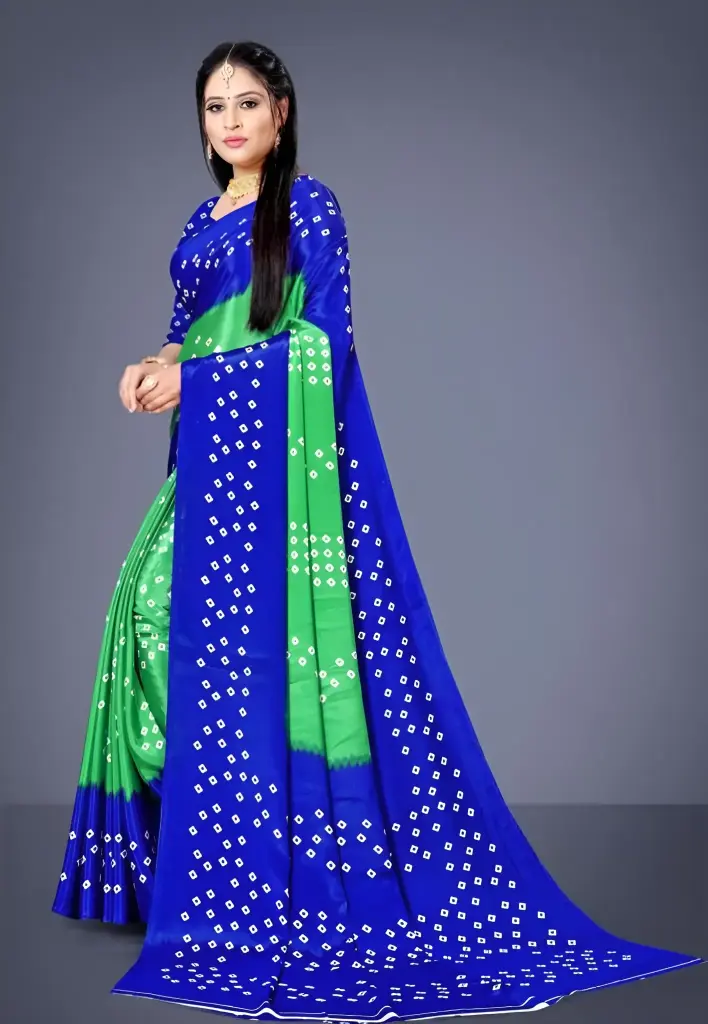 Royal Blue & Jade Green Bandhani Saree