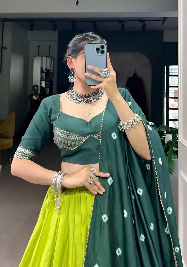 Parrot Green & Teal Blue Dip-Dye Traditional Lehenga Choli