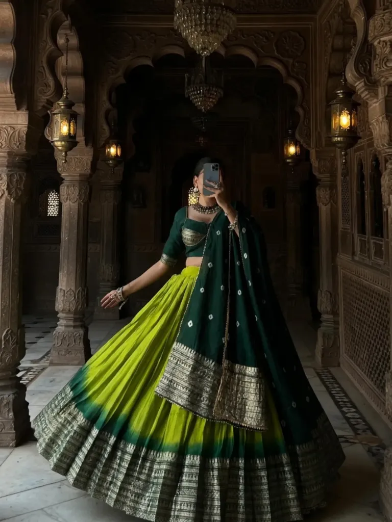 [267] Parrot Green & Teal Blue Dip-Dye Traditional Lehenga Choli_267