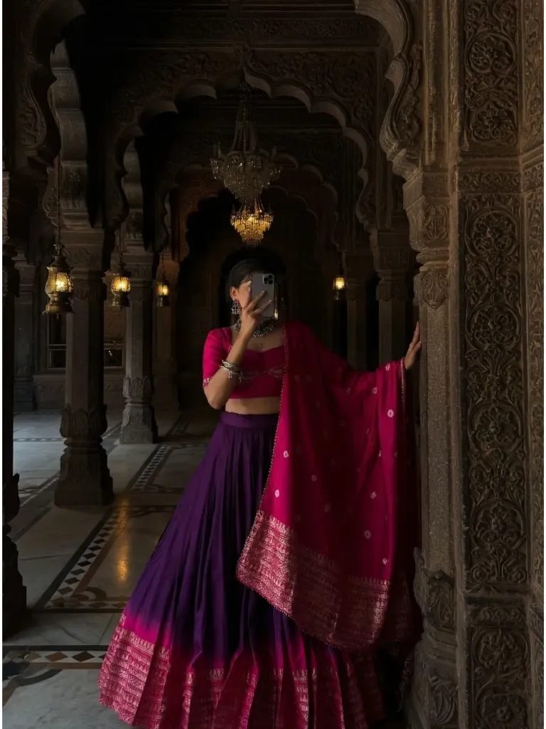 [268] Rani Purple Ombre Lehenga Choli with Bandhej Dupatta_268