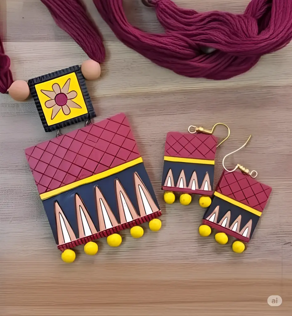 "Tribal Echoes" Terracotta Art Necklace Set