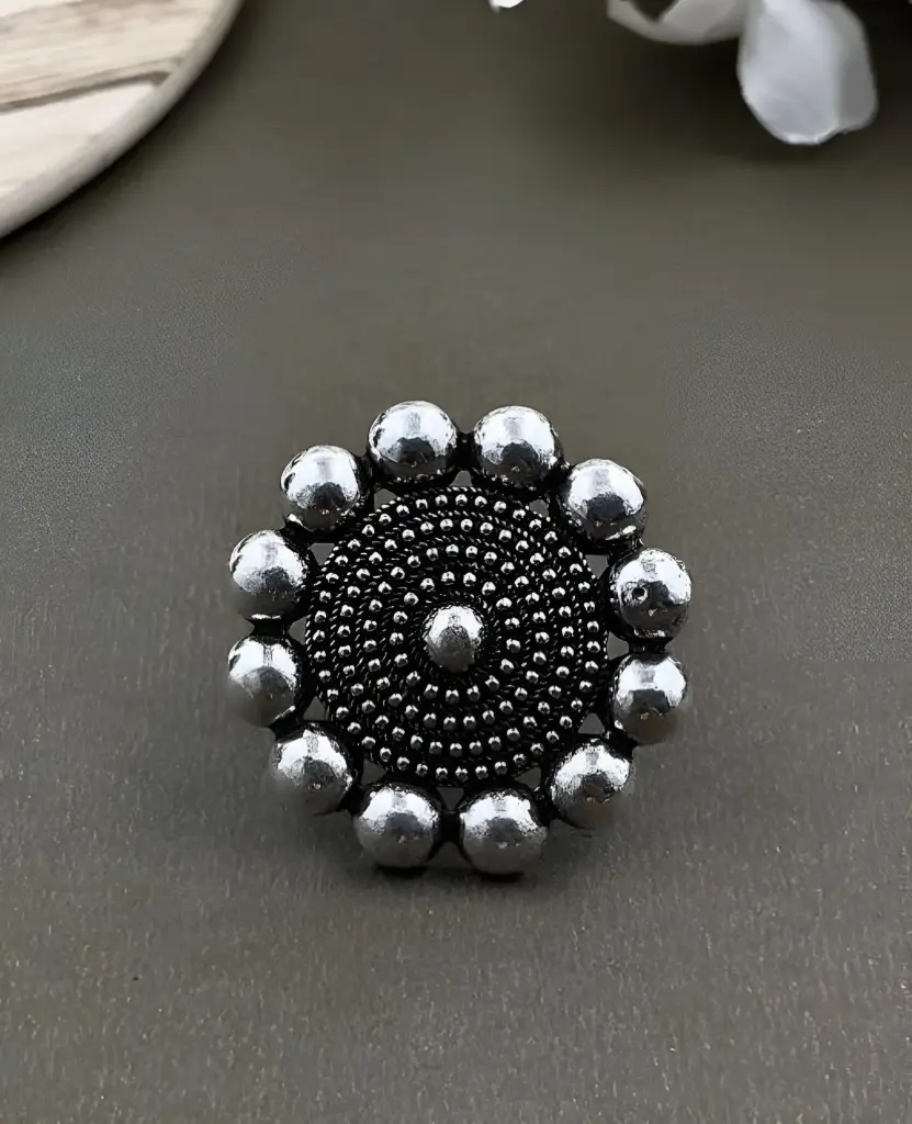 Oxidised Silver Beaded Dome Ring