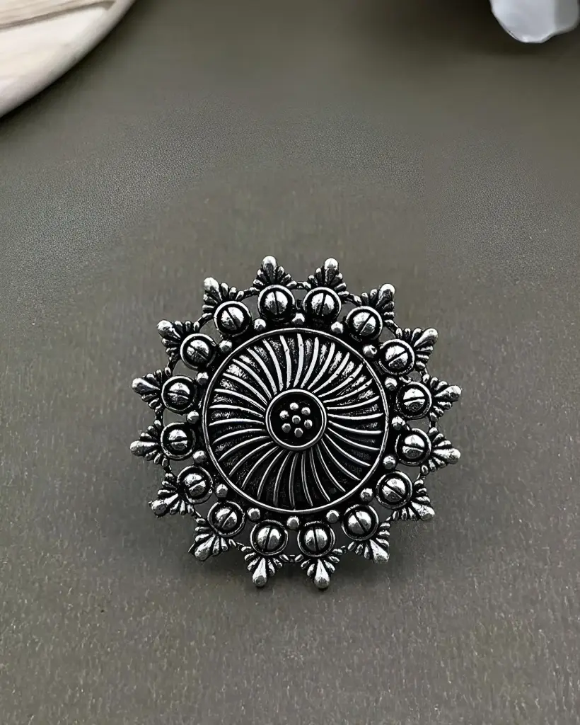 Oxidised Sunburst Design Adjustable Ring