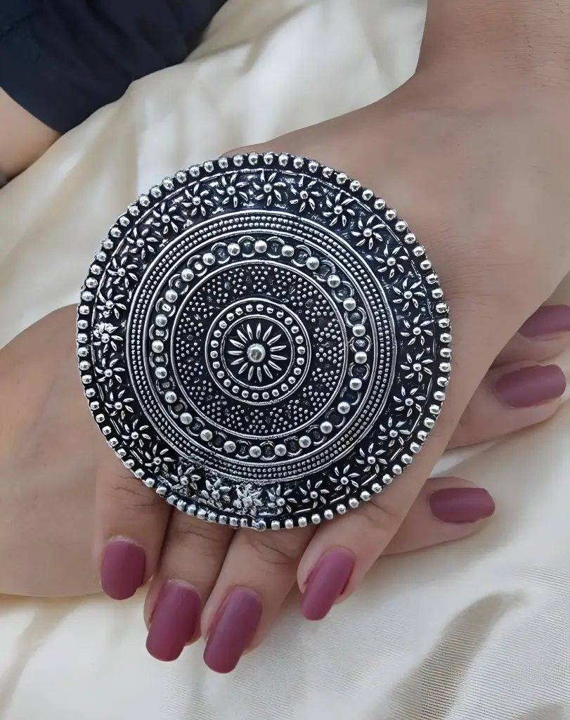  Oversized Oxidised Floral Mandala Ring