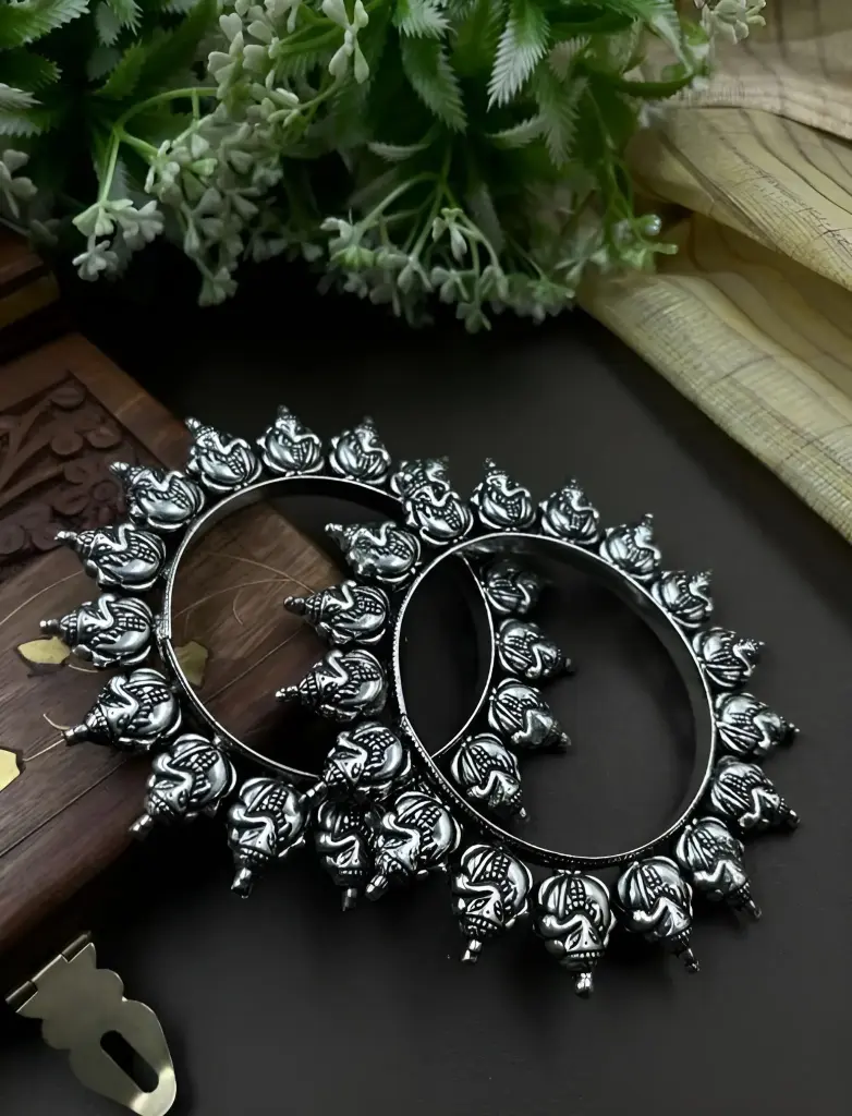 Antique Silver Peacock Motif Bangles