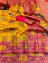 [364] Yellow and Rani Pink Banarasi Paithani Silk Saree_364