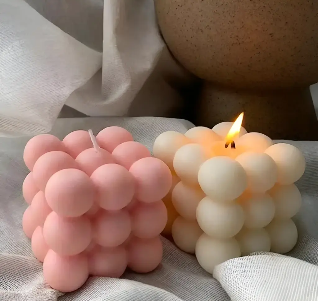 Bubble Candle White & Pink Color Set Of 2_398