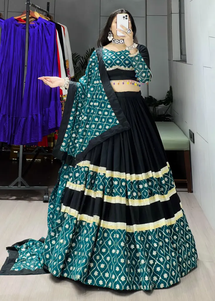Black & Gold Zari-Work Georgette Lehenga Choli_404