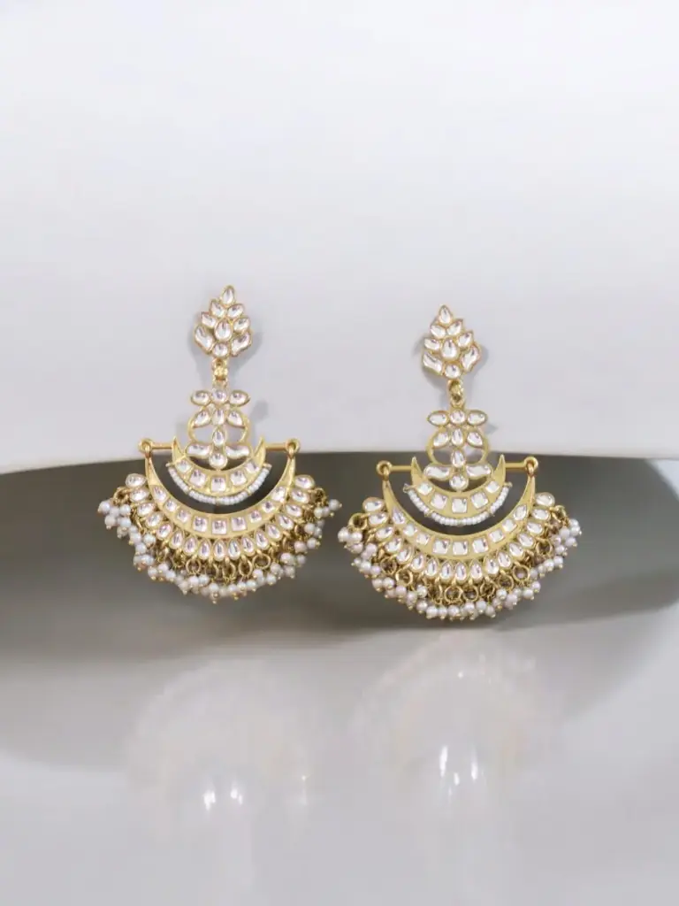 Traditional Kundan & Pearl Chandbali Earrings(I)