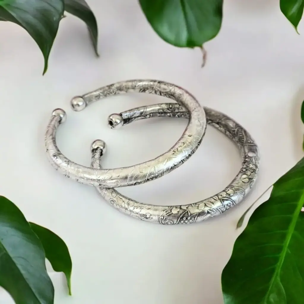 Tribal Bloom Oxidized Anklets Pair(I) 