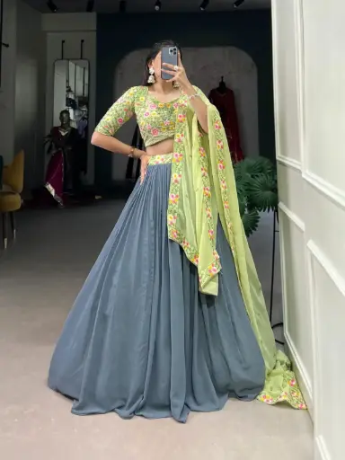 [517] Gray And Pista Glamour Lehenga choli_517