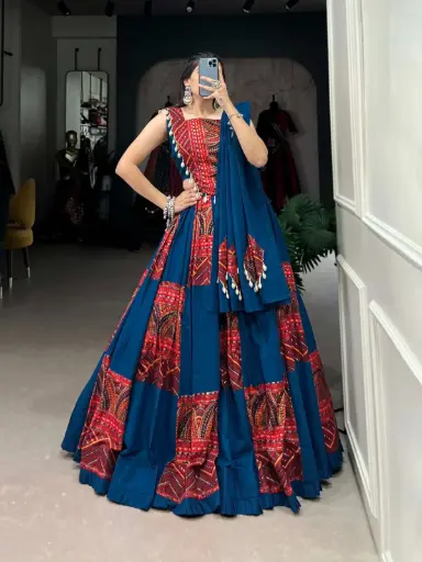 [528] Navratri Blue Red Lehenga Choli_528
