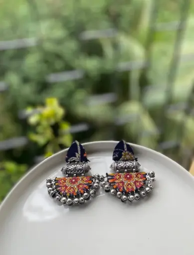 [114] Navratri Tribal Oxidized Mirror Dangle Earrings_114