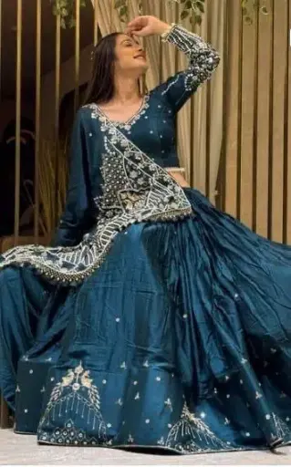 [563] Blue Designer Lehega Choli_563