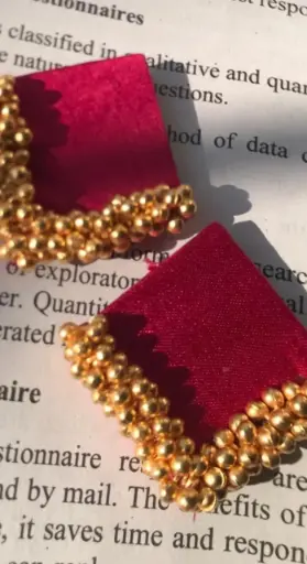 Traditional Velvet Stud Earrings with Gold Beads_118