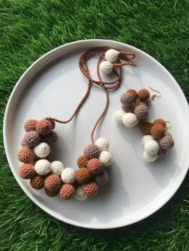 [132] Monochrome Crochet Bead Jewellery Set_132