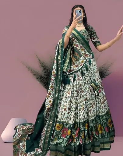 [169] Ira Emerald Kalamkari Chaniya Choli Set_169