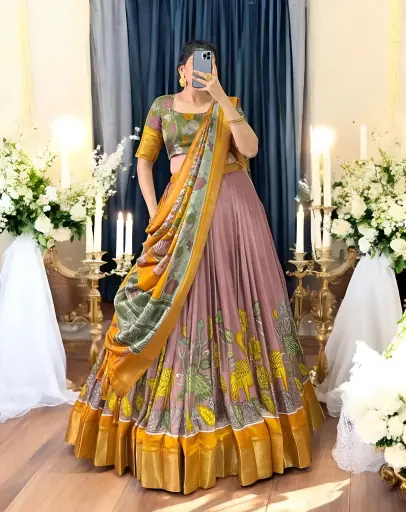 [176] Dusty Rose & Mustard Madhubani Art Lehenga Choli_176