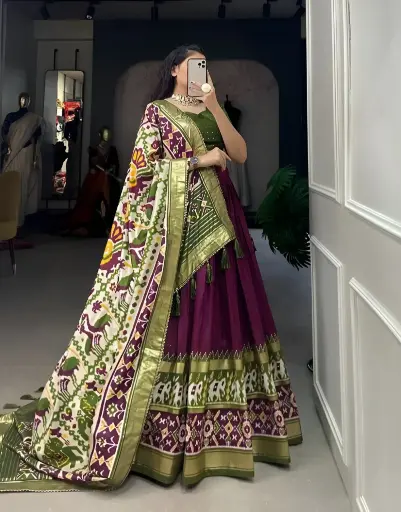 [178] Majestic Wine & Olive Green Patola Print Lehenga Choli_178
