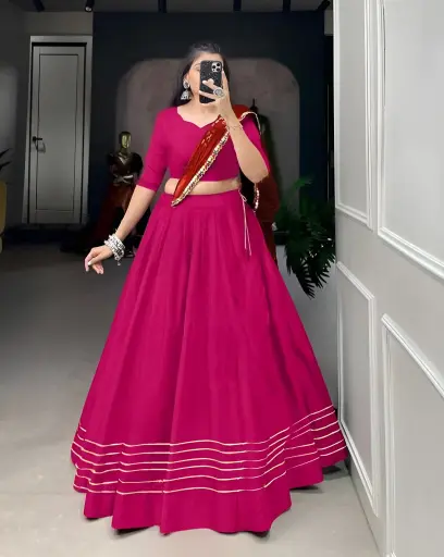 [183]  Pink Chaniya Choli with Mirror Work Dupatta_183