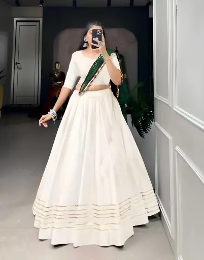 [184] Ivory Grace Chaniya Choli with Emerald Dupatta_184