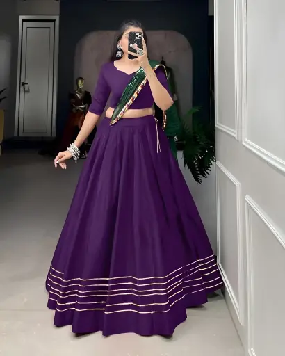 [185] Royal Plum Chaniya Choli with Emerald Mirror Work Dupatta_185