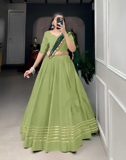 [186] Olive Glam Chaniya Choli with Mirror Lace Dupatta_186