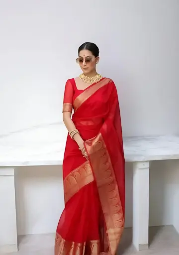 [192]  Red Kanjeevaram Silk Saree with Zari Work_192