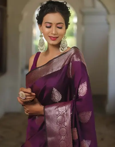[196] Royal Purple Fusion Silk Saree
