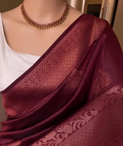 [199] Royal Maroon Kanjeevaram Silk Saree with Self Zari Weave
