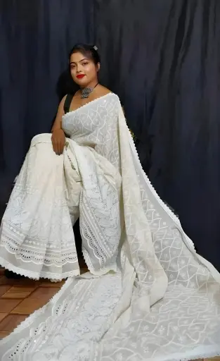 [202] Pure Chikankari Embroidered Saree